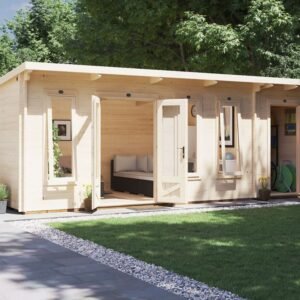 Log Cabin With Side Shed Storage W6.5m x D3m
