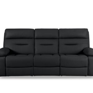 3 Seater Real Leather Cinema Recliner Sofa in Black Electric Couch with Massage