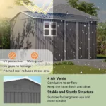 10 ft. x 8 ft. Outdoor Storage Shed, Garden Tool Storage, Gray - Image 4