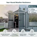 SkyLight 6 ft. W x 10 ft. D Resin Plastic Outdoor Garden Storage Shed with Floor (60.3 sq. ft.) in Tan - Image 2