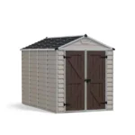 SkyLight 6 ft. W x 10 ft. D Resin Plastic Outdoor Garden Storage Shed with Floor (60.3 sq. ft.) in Tan - Image 3