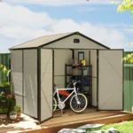 Outsunny 8 x 6ft Plastic Shed with Foundation Kit, Vents Cream White