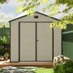 Outsunny 8 x 6ft Plastic Shed with Foundation Kit, Vents Cream White - Image 3