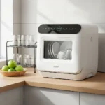 White Countertop Dishwasher with A Visible Door