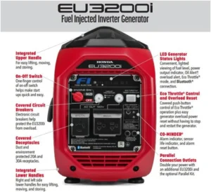Honda EU3200i 3200 Watt Inverter Generator, Super Quiet 120V Gas Powered Portable Generator For Camping, RV Or Home Backup Power Supply - Image 6